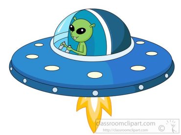 green alien in his space craft flying saucer clipart